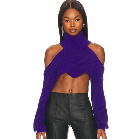 Camila Coelho Azalia Cold Shoulder Mock Neck Sweater in Deep Purple NWT Size XS - Picture 1 of 3